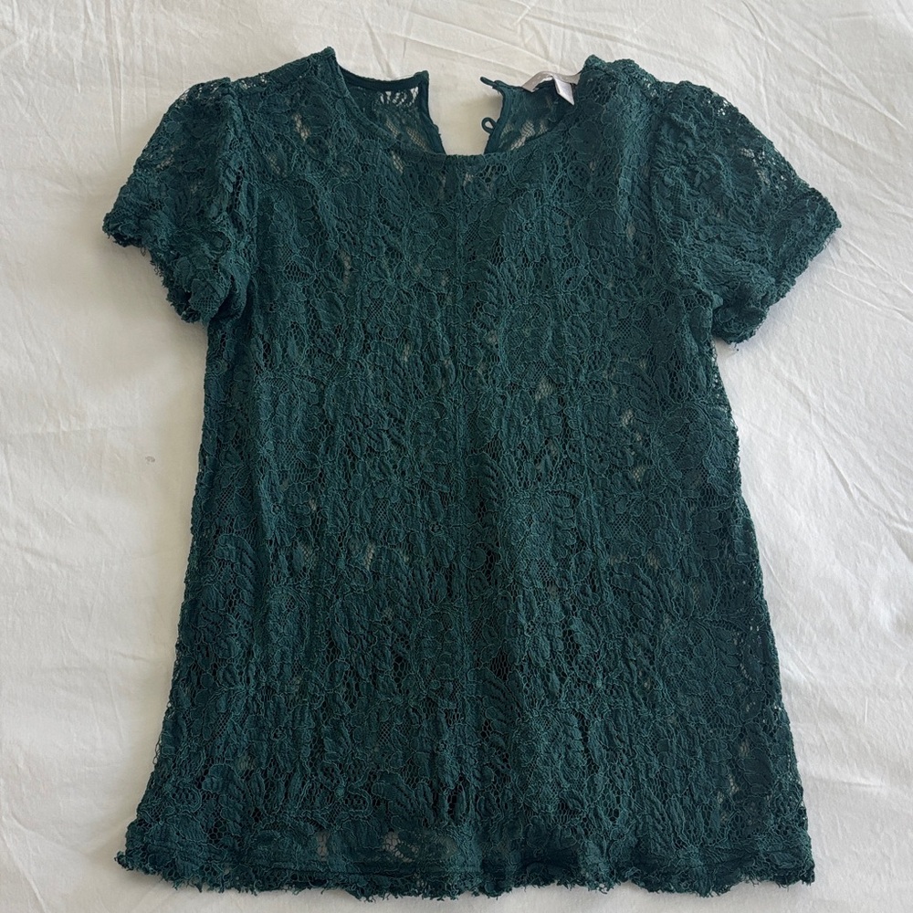 Chelsea28 Dark Green Lace Blouse